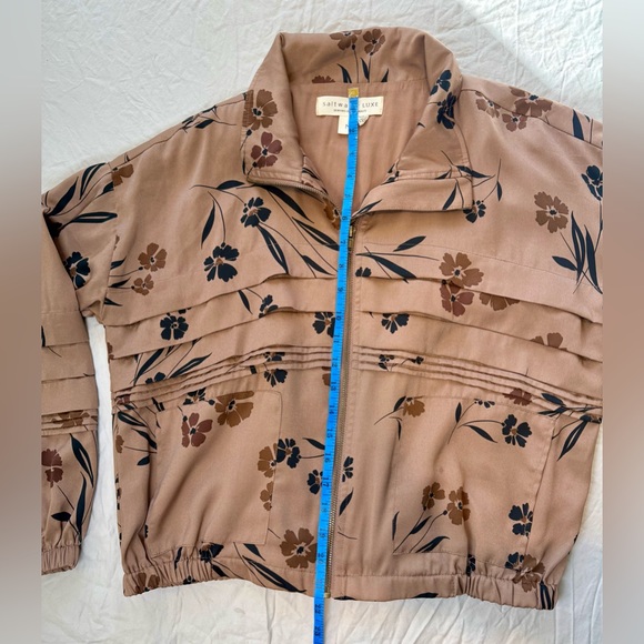 saltwater LUXE Floral Satin Zip Bomber Jacket Coat Tan Asherton Boho Festival M - Picture 12 of 16
